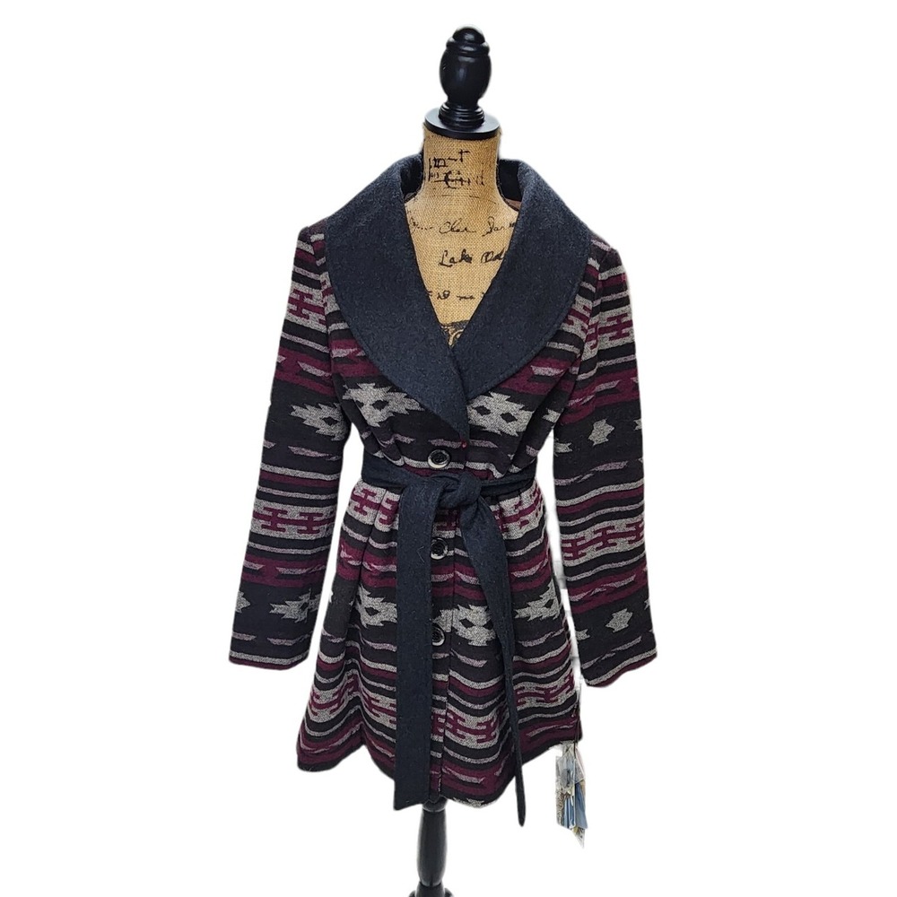 NWT Powder River Western Wear Wool Coat Aztec Design Women's L Australian